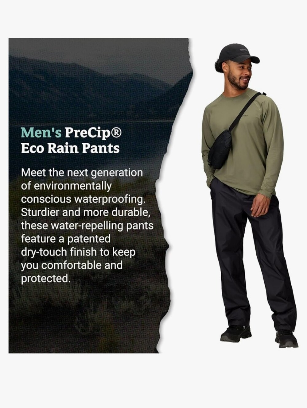 Marmot Men's Precip Eco Pants Black Lightweight  Outdoor Rain Pants